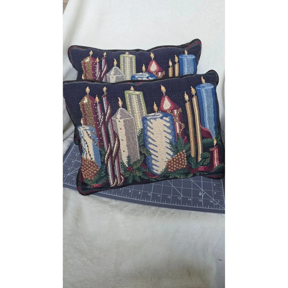 Ex-Cell Home Fashions Christmas Candle Tapestry Throw Pillows Set of 2 USA Made